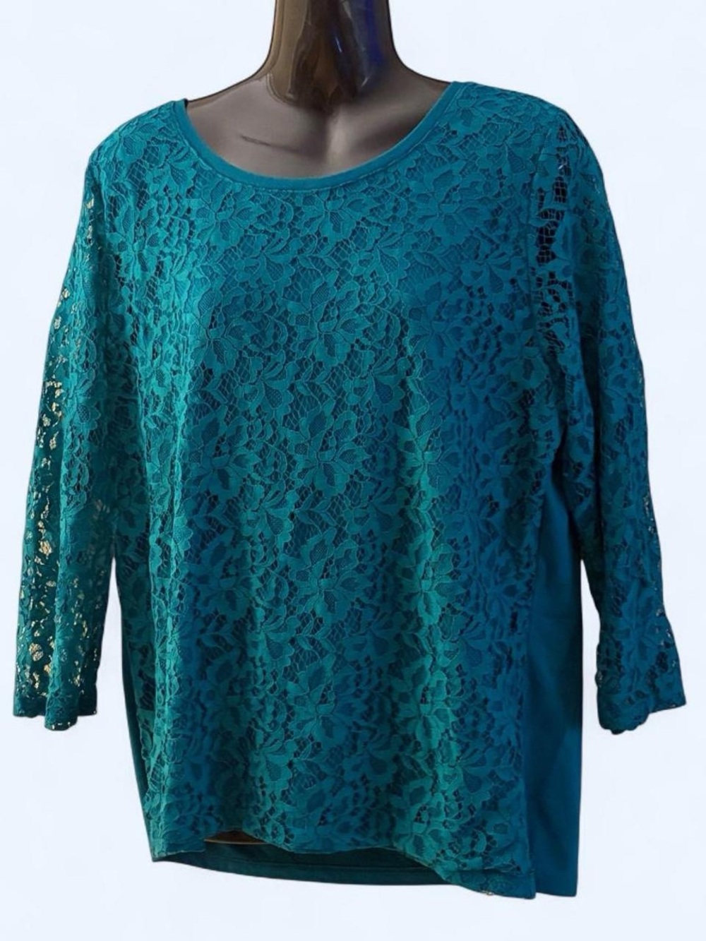 Covington Teal Lace Overlay Tunic Top